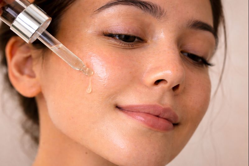 Close-up of salicylic acid (BHA) exfoliant being applied to clean skin for acne-prone oily skin