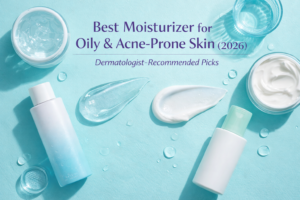 best moisturizer for oily acne-prone skin flat lay