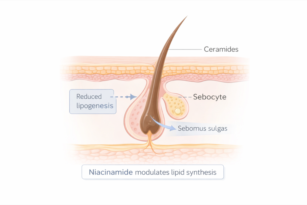 niacinamide for oily skin regulating sebum production in sebaceous gland diagram