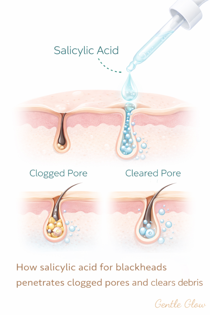 Salicylic acid for blackheads penetrating clogged pores and clearing sebum buildup inside the skin