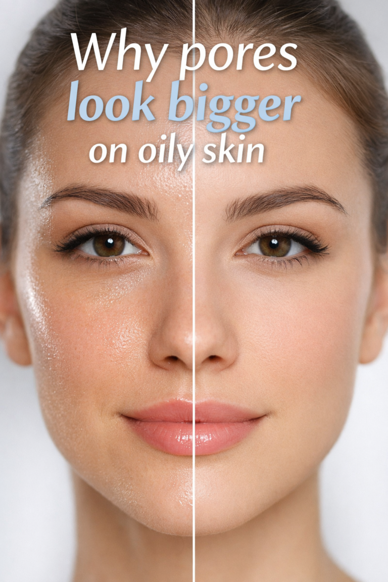 Close-up of oily vs matte skin showing how pores actually work and why they appear larger on oily skin