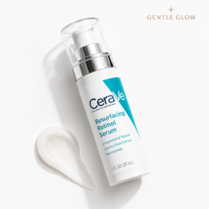CeraVe Resurfacing Retinol Serum for oily and acne-prone skin shown in a clean minimalist flat lay