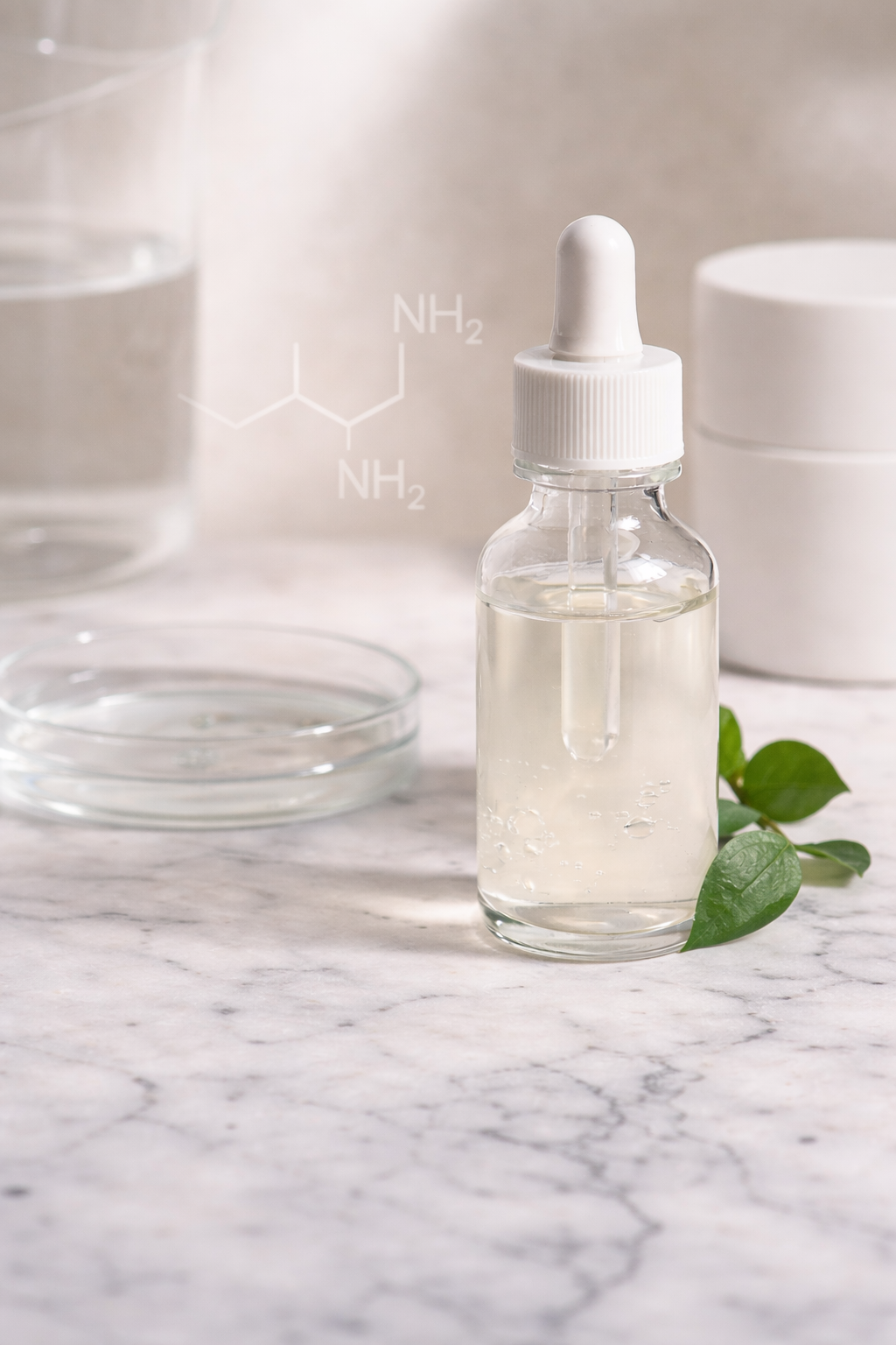 Niacinamide serum for oily skin in a minimalist editorial setting with glass dropper and clean skincare elements