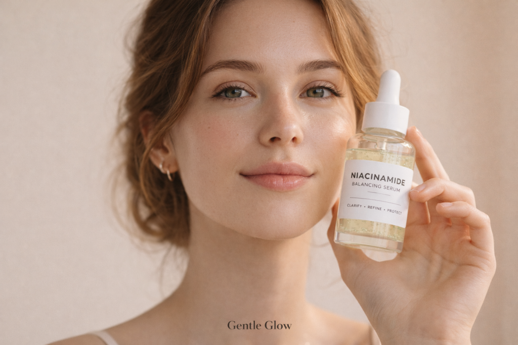clear balanced skin holding niacinamide serum for oily acne-prone skin natural glow results