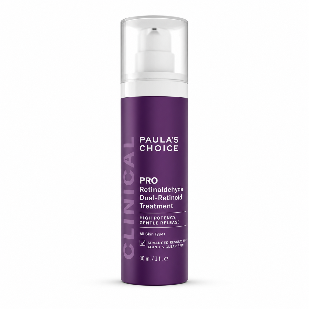 Paula’s Choice Clinical PRO Retinaldehyde Dual-Retinoid Treatment with 0.1% retinaldehyde for oily and acne-prone skin.