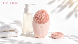 Best Facial Cleansing Devices for Oily and Acne-Prone Skin shown with a gentle cleanser and white towels