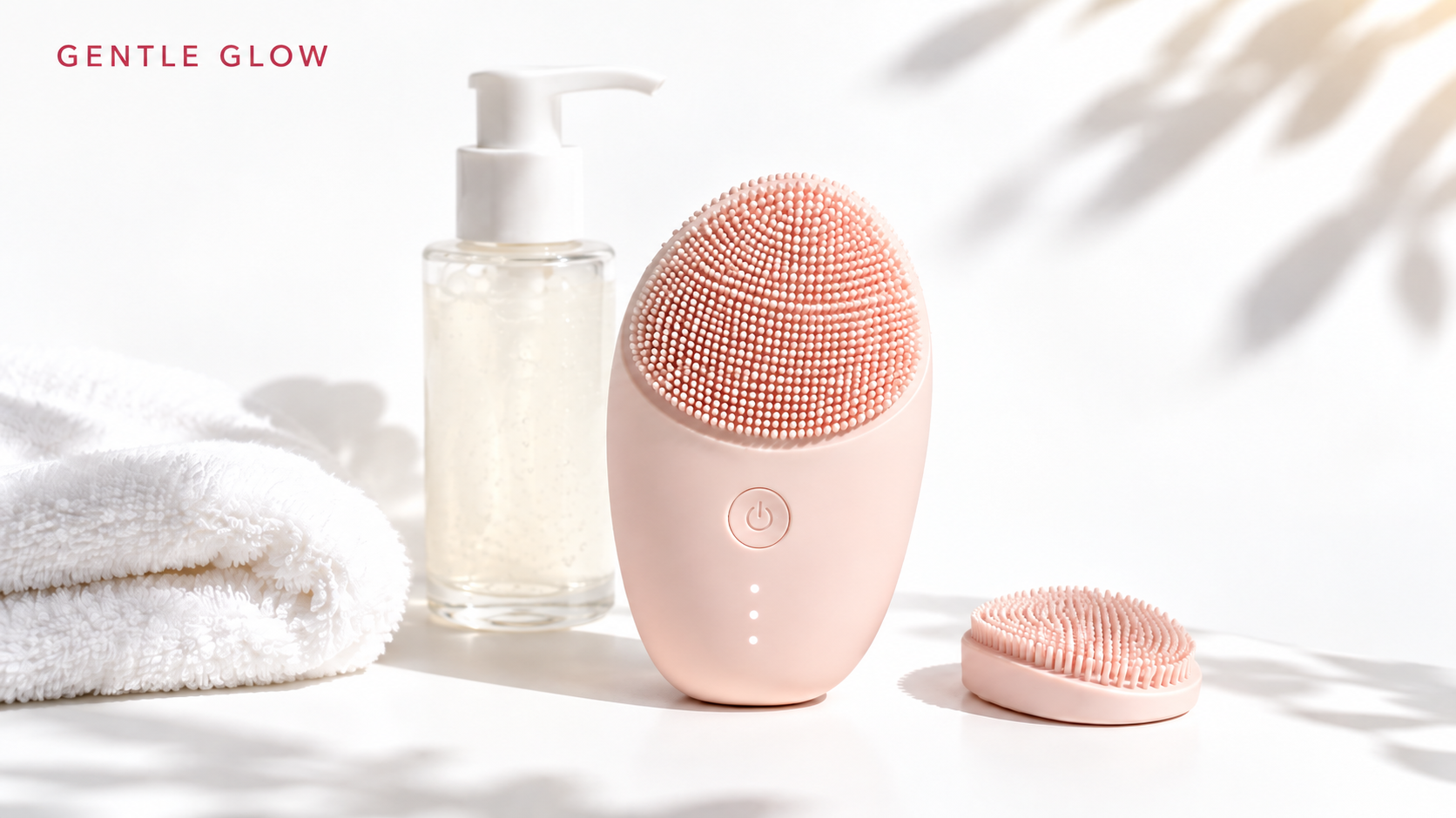 Best Facial Cleansing Devices for Oily and Acne-Prone Skin shown with a gentle cleanser and white towels